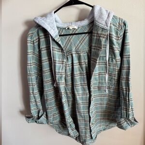 Plaid hooded button down